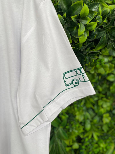 Bucketty's White Long T-shirt with Green Graphic Design