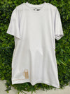 Bucketty's White Long T-shirt with Tan Graphic Design